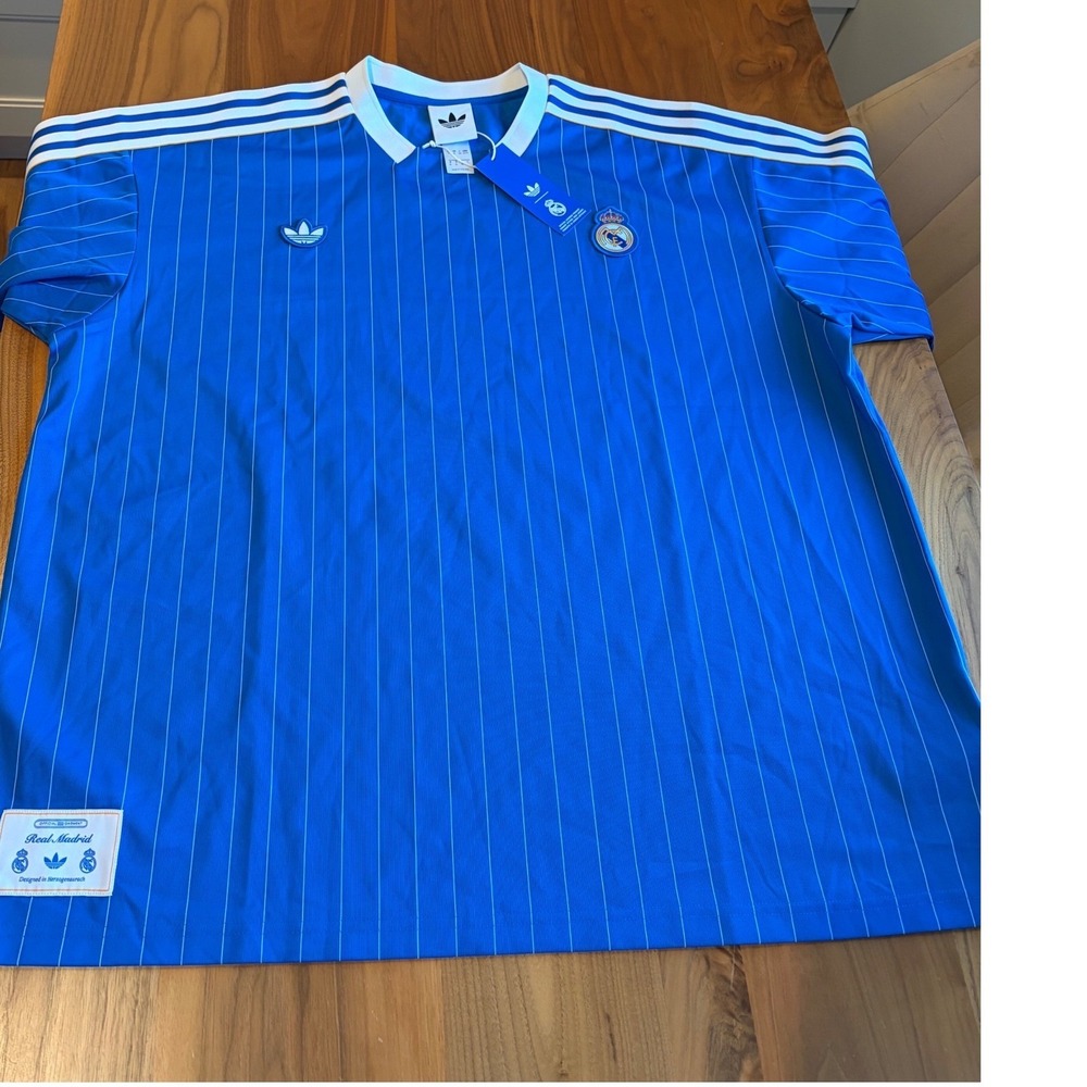 Adidas Originals Real Madrid Icon Jersey Mens XL Blue Pinstripe JN3060 NWT - Picture 2 of 8